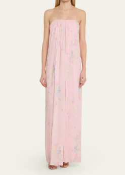 LoveShackFancyEmara Strapless Floral Chiffon Gown