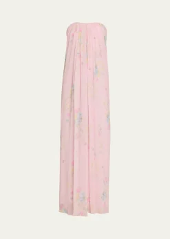 LoveShackFancyEmara Strapless Floral Chiffon Gown