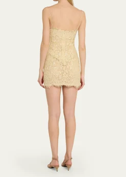 LoveShackFancyJetta Sequined Floral Lace Mini Dress