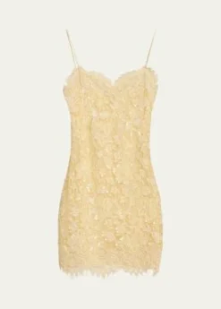 LoveShackFancyJetta Sequined Floral Lace Mini Dress