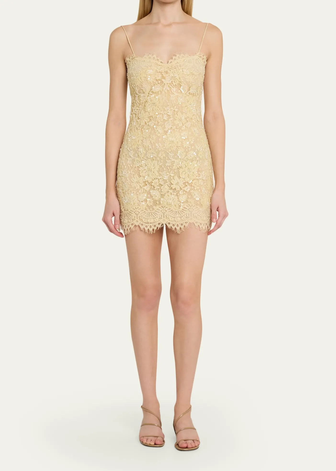 LoveShackFancyJetta Sequined Floral Lace Mini Dress