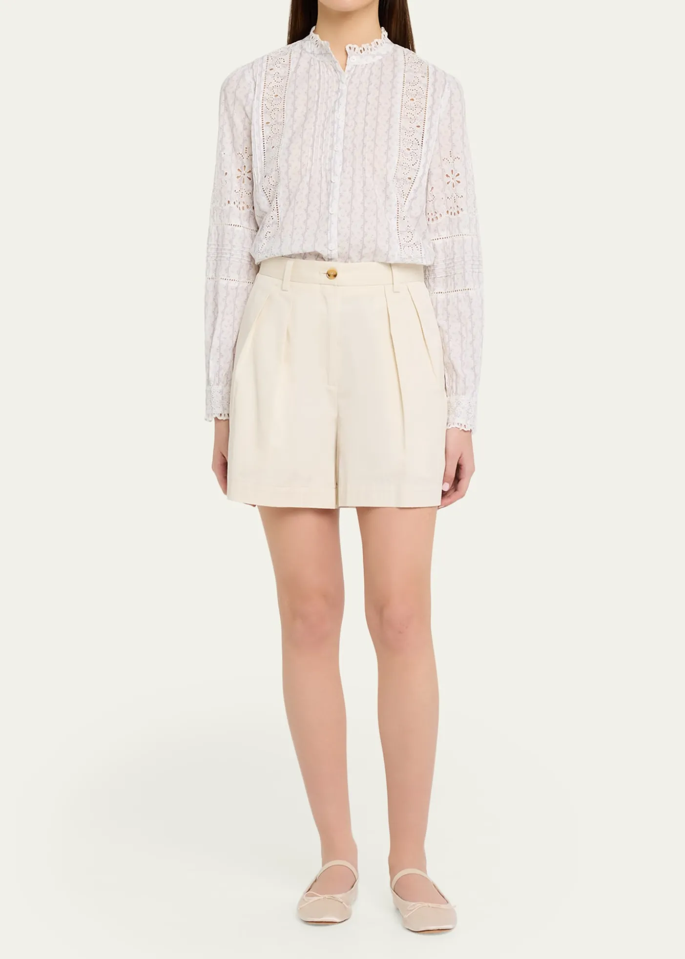 LoveShackFancyLal Embroidered Button-Front Top