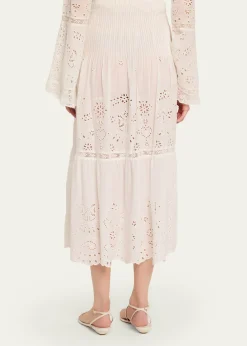 LoveShackFancyMallow Embroidered Cotton Midi Skirt