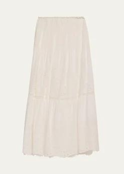 LoveShackFancyMallow Embroidered Cotton Midi Skirt