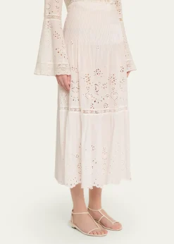 LoveShackFancyMallow Embroidered Cotton Midi Skirt