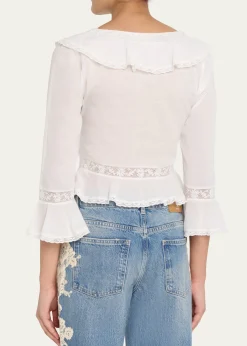 LoveShackFancyOlenna Cotton Victorian Ruffle Top