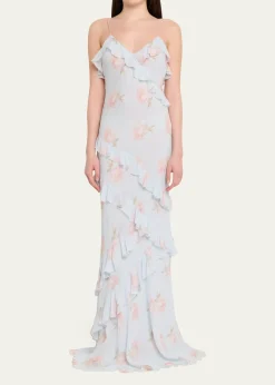 LoveShackFancyRialto Asymmetric Ruffle Maxi Dress