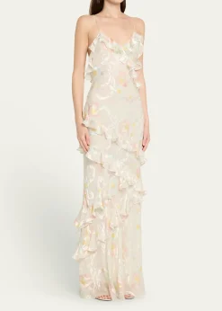 LoveShackFancyRialto Asymmetric Ruffle Maxi Dress