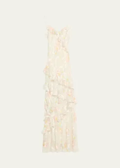 LoveShackFancyRialto Asymmetric Ruffle Maxi Dress
