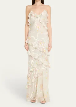 LoveShackFancyRialto Asymmetric Ruffle Maxi Dress