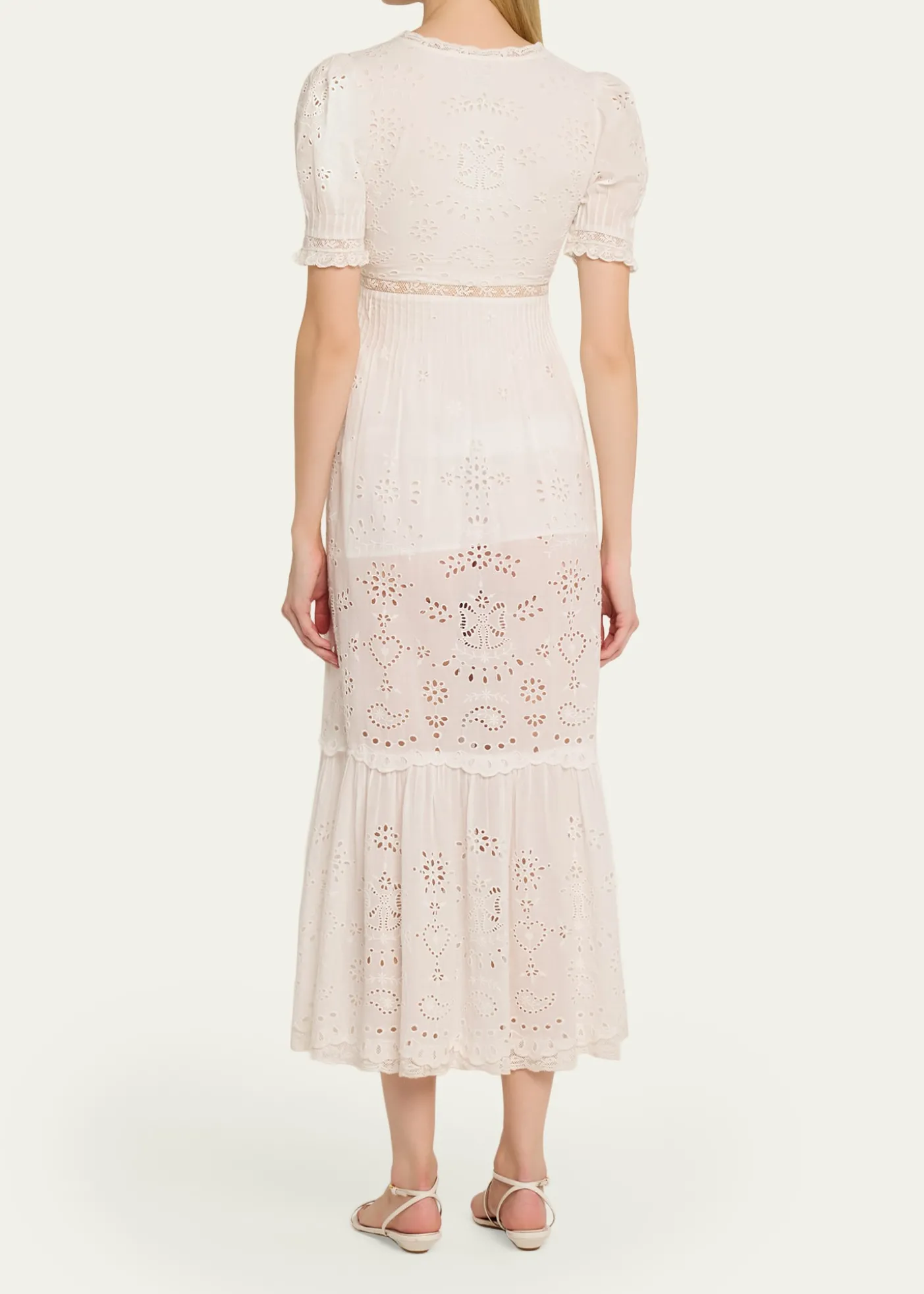 LoveShackFancyTarragon Broderie Anglaise Midi Dress