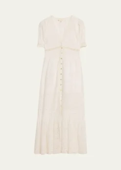 LoveShackFancyTarragon Broderie Anglaise Midi Dress