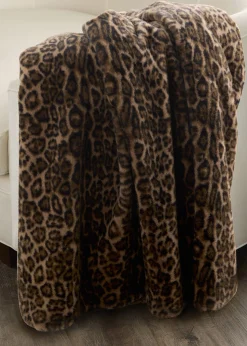 Lyla GrantLeopard-Print Faux Mink Throw, 60" x 72"