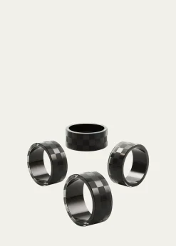 MacKenzie-ChildsBlack Check Napkin Ring, Set of 4