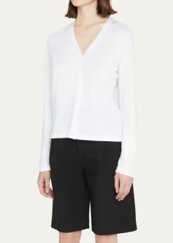 Majestic FilaturesV-Neck Button-Down Long-Sleeve Stretch-Linen Cardigan