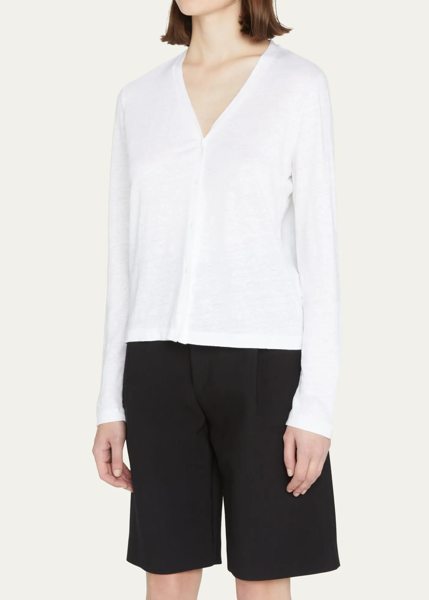 Majestic FilaturesV-Neck Button-Down Long-Sleeve Stretch-Linen Cardigan