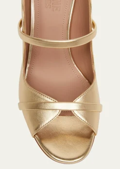 Malone SouliersNorah Metallic Leather Two-Band Block Heel Sandals