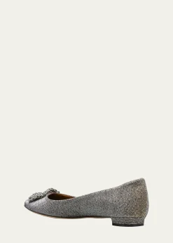 Manolo BlahnikHangisi Metallic Fabric Buckle Flat