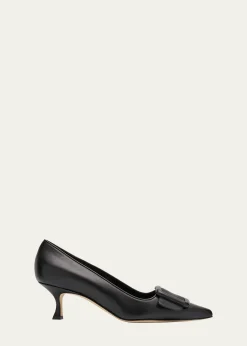 Manolo BlahnikMaysale Leather Buckle Kitten Pumps