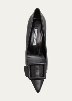 Manolo BlahnikMaysale Leather Buckle Kitten Pumps