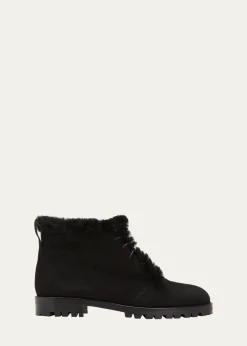 Manolo BlahnikMircus Suede Shearling Lace-Up Booties