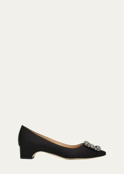 Manolo Blahnik40mm Hangisibar Embellished Buckle Satin Pumps