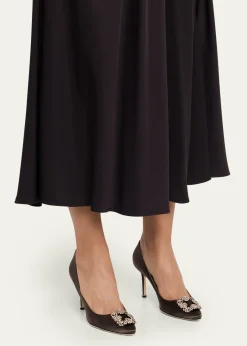 Manolo Blahnik90mm Hangisis Satin Pumps with Crystal Buckle