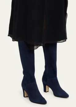 Manolo BlahnikPitana Suede Block-Heel Knee Boots