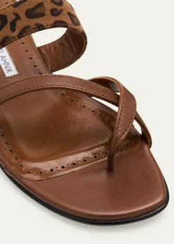 Manolo BlahnikSusa Leather and Leopard-Printed Suede Crisscross Flat Sandals