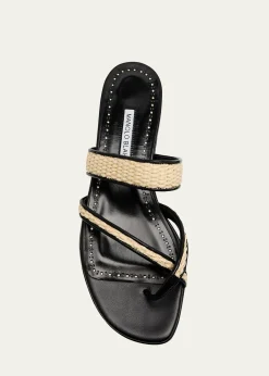 Manolo BlahnikSusara Woven Flat Slide Sandals