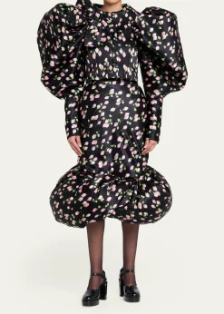 Marc Jacobs RunwayRose-Print Satin Bow Balloon-Sleeve Crop Jacket