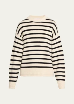 MARIA MCMANUSCashmere and Cotton Stripe Ladder Stitch Crewneck Sweater