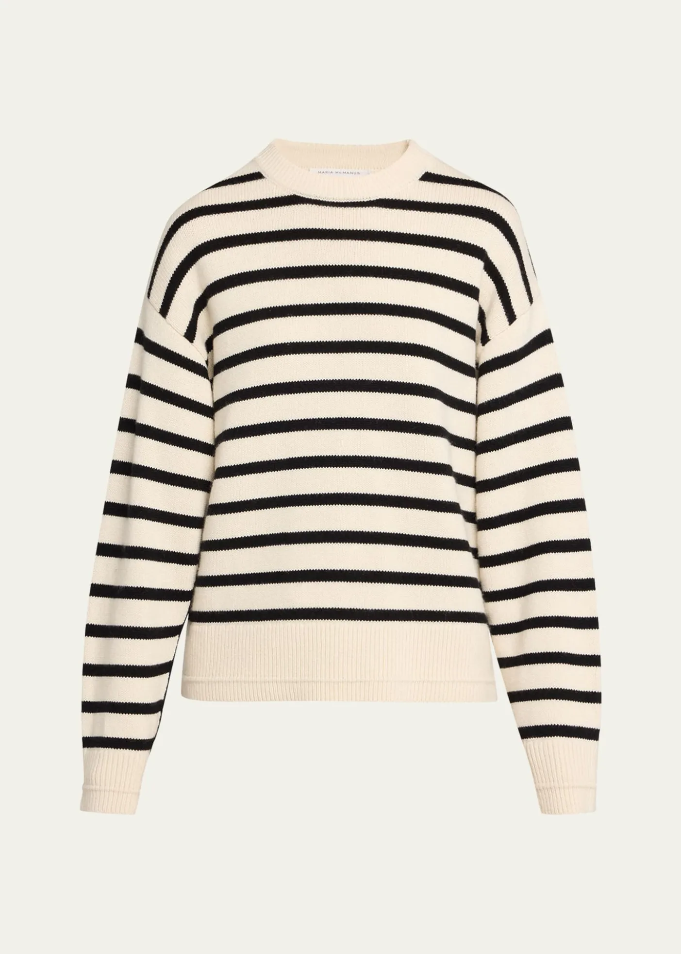 MARIA MCMANUSCashmere and Cotton Stripe Ladder Stitch Crewneck Sweater
