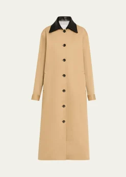 MARIA MCMANUSLeather-Collar A-Line Long Swing Coat
