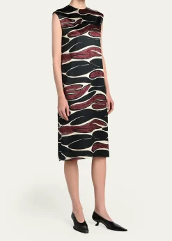MarniAbstract Wave Sleeveless Midi Dress