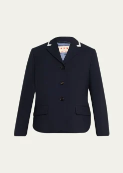 MarniContrast Ribbed Lapel Single-Breasted Blazer Jacket
