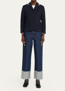 MarniContrast Ribbed Lapel Single-Breasted Blazer Jacket