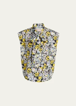 MarniFloral Tie-Neck Blouse