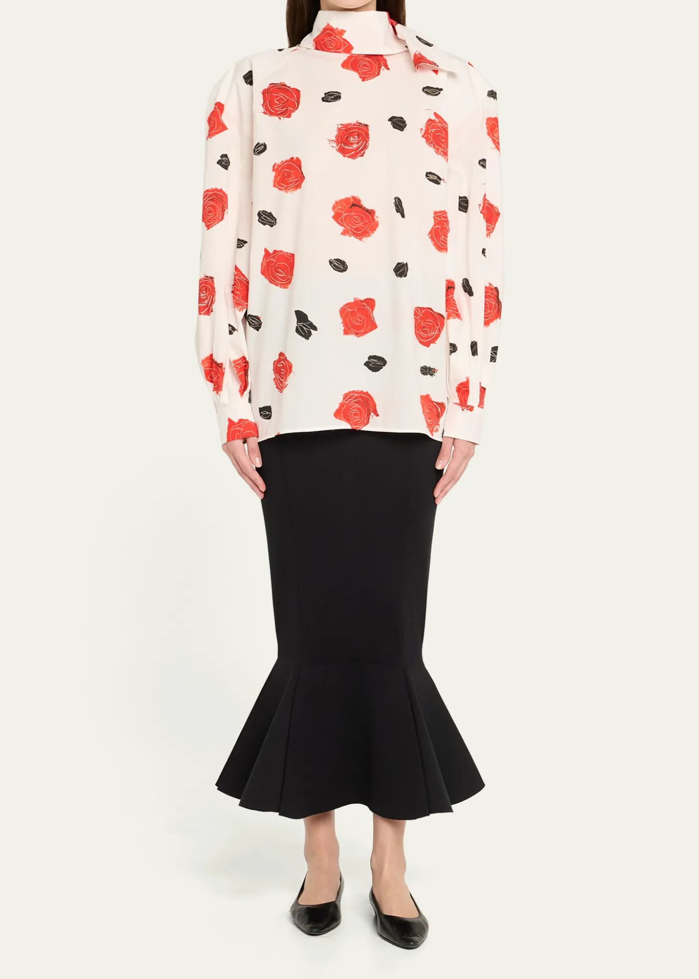 MarniRose-Print Scarf Oversized Balloon Top