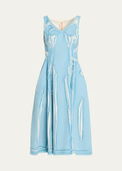 MarniScreen-Printed Denim Sleeveless Midi Dress