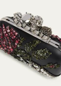 McQueenBead & Crystal Flower Skull Four Ring Clutch Bag