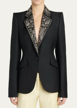 McQueenBeaded Lapel Single-Breasted Jacket