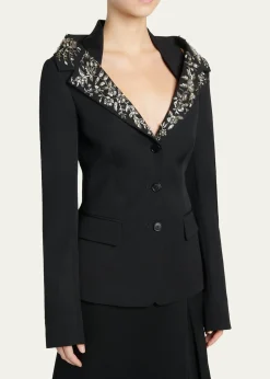 McQueenBeaded Off-The-Shoulder Single-Breasted Jacket