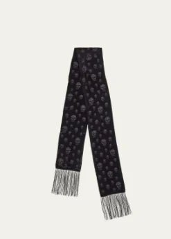 McQueenClassic Skull Velvet Fringe Scarf