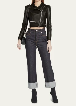 McQueenCropped Leather Biker Jacket