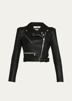 McQueenCropped Leather Biker Jacket