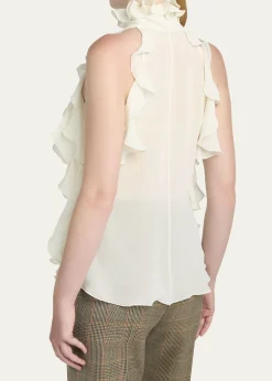 McQueenCutout Ruffle Silk Georgette Top