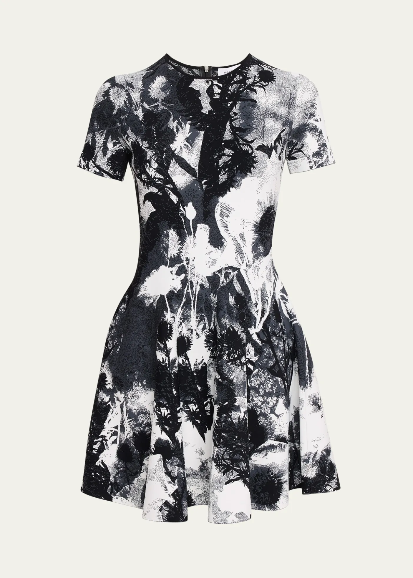McQueenFloral Jacquard Short-Sleeve Mini Dress
