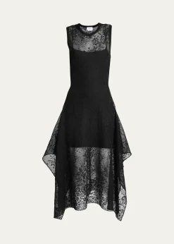 McQueenFloral Lace Semi-Sheer Sleeveless Dress