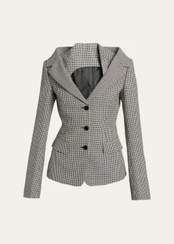 McQueenGingham Off-The-Shoulder Single-Breasted Jacket